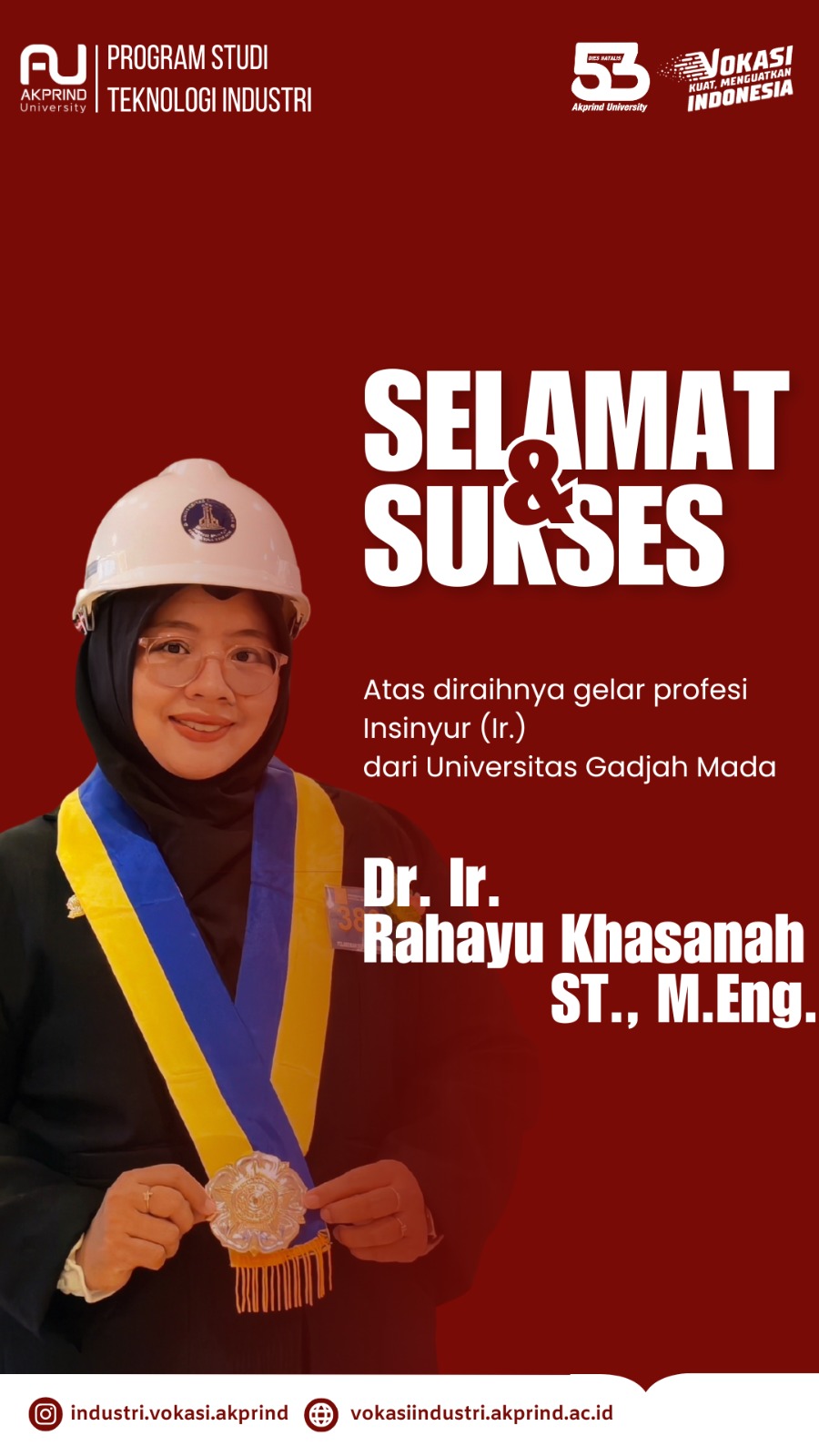 Selamat dan Sukses! Raih Gelar Profesi Insinyur, Dr. Ir. Rahayu Khasanah Terus Kembangkan Kompetensi di Bidang Teknik Industri
